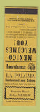Matchbook Cover - La Paloma Rosarita Beach Mexico Perkins Americana YELLOW