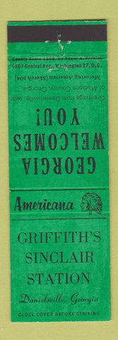 Matchbook Cover - Sinclair oil gas Danielsville GA Perkins Americana GREEN