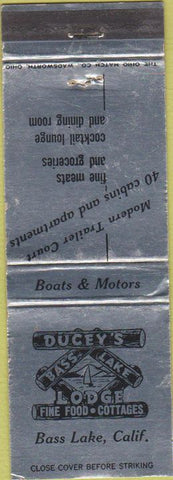 Matchbook Cover - Ducey's Bass Lake Lodge CA