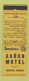 Matchbook Cover - Aaron Motel Boydton VA Perkins Americana YELLOWWEAR