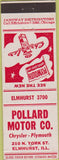 Matchbook Cover - Pollard Motors Elmhurst IL Plymouth Chrysler