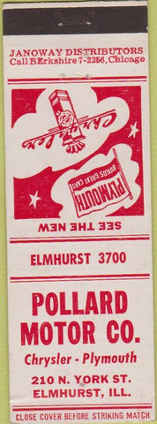 Matchbook Cover - Pollard Motors Elmhurst IL Plymouth Chrysler