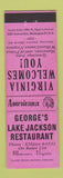 Matchbook Cover - Lake Jackson Restaurant Manassas VA Perkins Americana PINK