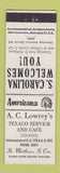 Matchbook Cover - Texaco oil gas St Matthews SC Perkins Americana WHITE