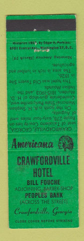 Matchbook Cover - Crawfordville Hotel GA Perkins Americana GREEN