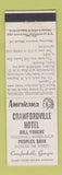 Matchbook Cover - Crawfordville Hotel GA Perkins Americana WHITE