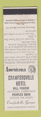 Matchbook Cover - Crawfordville Hotel GA Perkins Americana WHITE
