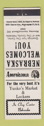 Matchbook Cover - Yunko's Market Clay Center NE Perkins Americana WHITE