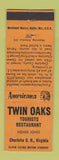 Matchbook Cover - Twin Oaks Charlotte Court House VA Perkins Americana ORANGE