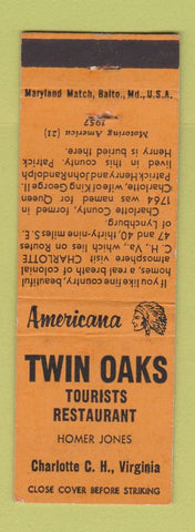 Matchbook Cover - Twin Oaks Charlotte Court House VA Perkins Americana ORANGE