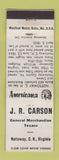 Matchbook Cover - JR Carson Texaco oil gas Nottoway VA Perkins Americana WHITE