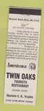 Matchbook Cover - Twin Oaks Charlotte Court House VA Perkins Americana WHITE
