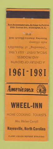 Matchbook Cover - Wheel Inn Hayesville NC Perkins Americana ORANGE
