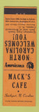 Matchbook Cover - Mack's Cafe Southport NC Perkins Americana ORANGE