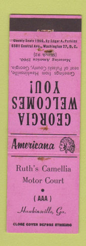 Matchbook Cover Camellia Motor Court Hawkinsville GA Perkins Americana PINK WEAR