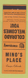 Matchbook Cover - Mino's Place Conejos Colorado Perkins Americana ORANGE