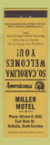 Matchbook Cover - Miller Motel Walhalla SC Perkins Americana YELLOW