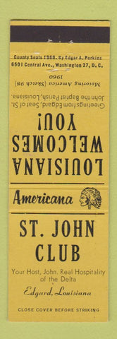 Matchbook Cover - St John Club Edgard LA Perkins Americana YELLOW