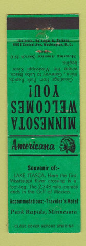 Matchbook Cover - Traveler's Motel Park Rapids MN Perkins Americana GREEN