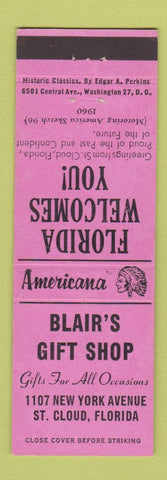 Matchbook Cover - Blair's Gifts ST Cloud FL Perkins Americana PINK