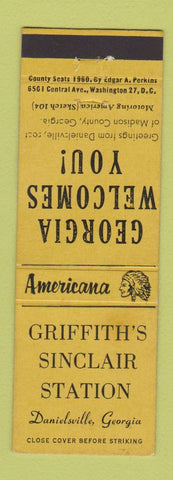 Matchbook Cover - Sinclair oil gas Danielsville GA Perkins Americana YELLOW