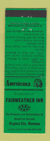 Matchbook Cover - Fairweather Inn Virginia City MT Perkins Americana GREEN