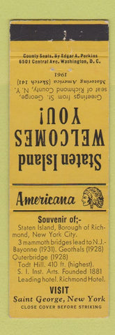 Matchbook Cover - Staten Island ST George NY Perkins Americana YELLOW