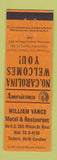 Matchbook Cover - William Vance Motel Tarboro NC Perkins Americana ORANGE
