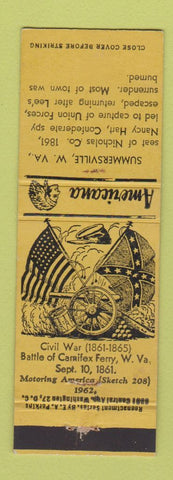 Matchbook Cover - Summerville WV Civil War Perkins Americana YELLOW