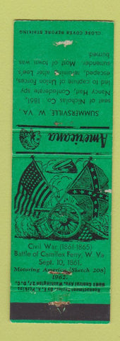 Matchbook Cover - Summerville WV Civil War Perkins Americana GREEN WEAR