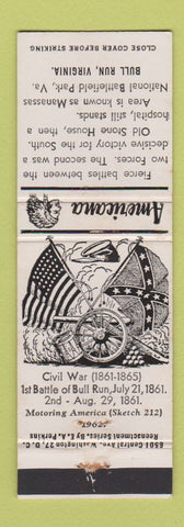 Matchbook Cover - Bull Run VA Civil War Perkins Americana WHITE