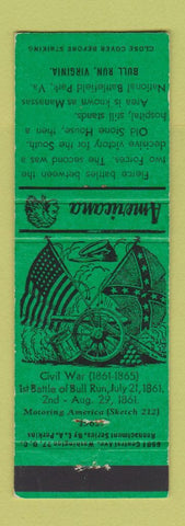 Matchbook Cover - Bull Run VA Civil War Perkins Americana GREEN