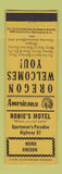 Matchbook Cover - Robie's Motel Moro OR Perkins Americana YELLOW