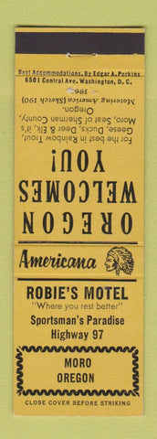 Matchbook Cover - Robie's Motel Moro OR Perkins Americana YELLOW
