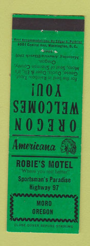 Matchbook Cover - Robie's Motel Moro OR Perkins Americana GREEN