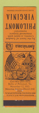 Matchbook Cover - Philomont VA Civil War Perkins Americana ORANGE