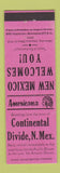 Matchbook Cover - Continental Divide NM Perkins Americana PINK