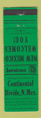 Matchbook Cover - Continental Divide NM Perkins Americana GREEN