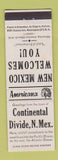 Matchbook Cover - Continental Divide NM Perkins Americana WHITE