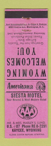 Matchbook Cover - Siesta Motel Kaycee WY Perkins Americana PINK