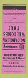 Matchbook Cover - Mountain View Motel Robbinsville NC Perkins Americana PINK