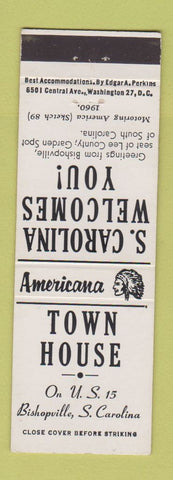 Matchbook Cover - Town House Bishopville SC Perkins Americana WHITE