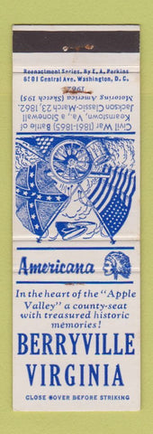 Matchbook Cover - Berryville VA Civil War Perkins Americana WHITE