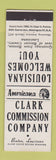 Matchbook Cover - Clark Commission Benton LA Perkins Americana WHITE