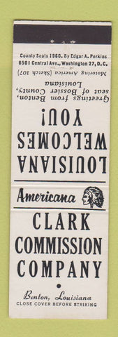 Matchbook Cover - Clark Commission Benton LA Perkins Americana WHITE