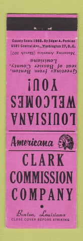 Matchbook Cover - Clark Commission Benton LA Perkins Americana PINK