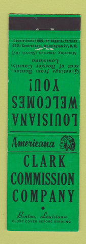 Matchbook Cover - Clark Commission Benton LA Perkins Americana GREEN