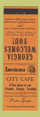 Matchbook Cover - City Cafe Preston GA Perkins Americana ORANGE