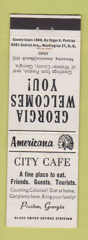 Matchbook Cover - City Cafe Preston GA Perkins Americana WHITE