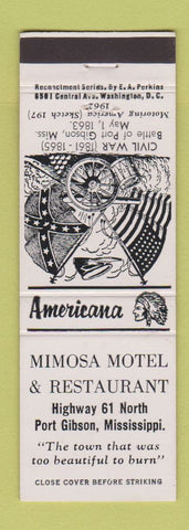 Matchbook Cover - Mimosa Motel Port Gibson MS Perkins Americana WHITE